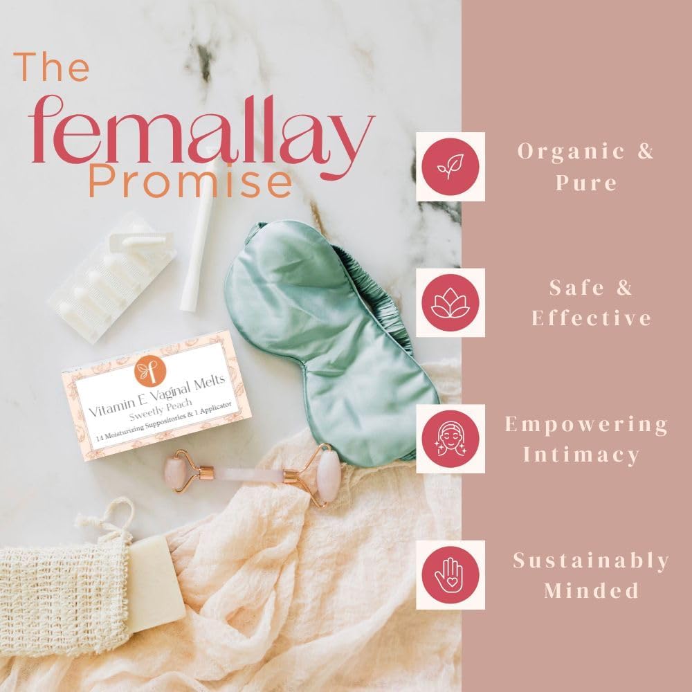 Femallay Organic Vaginal Melts – Sweetly Peach – Moisturizes and Refreshes – 14 Count + Applicator