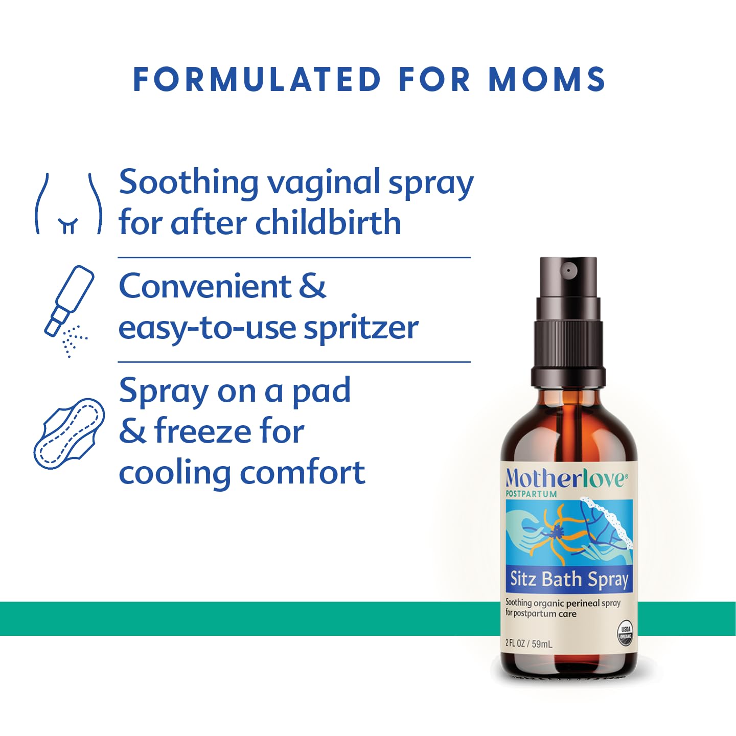 Motherlove Sitz Bath Spray (4 oz Value Size) Sitz Bath for Postpartum Care—Herbal Perineal Spray w/Witch Hazel—USDA Organic, Vegan, & Cruelty Free