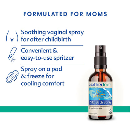 Motherlove Sitz Bath Spray (4 oz Value Size) Sitz Bath for Postpartum Care—Herbal Perineal Spray w/Witch Hazel—USDA Organic, Vegan, & Cruelty Free