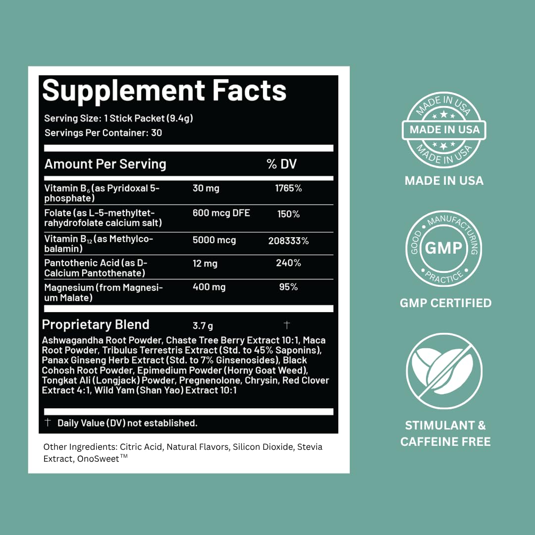 Menopause Supplement for Women | Replace 22 Pills with one Sachet per Day | Plant-Based Ashwagandha-Forward, Lemon Tea Flavor | Night Sweats & Hot Flash Relief - 30 Daily Stick Packs