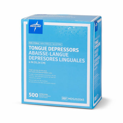 Medline Wood Tongue Depressors, Non-Sterile, 6 inch, 500 Count (Pack Of 10)