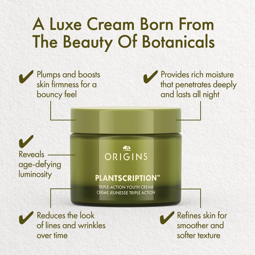 Origins Plantscription Triple-Action Youth Cream | Our Firming, Smoothing, Hydrating Face Cream | With Our Signature Blend of Anogeissus and Peptides, 1.7 Fl Oz