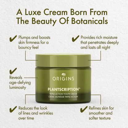 Origins Plantscription Triple-Action Youth Cream | Our Firming, Smoothing, Hydrating Face Cream | With Our Signature Blend of Anogeissus and Peptides, 1.7 Fl Oz