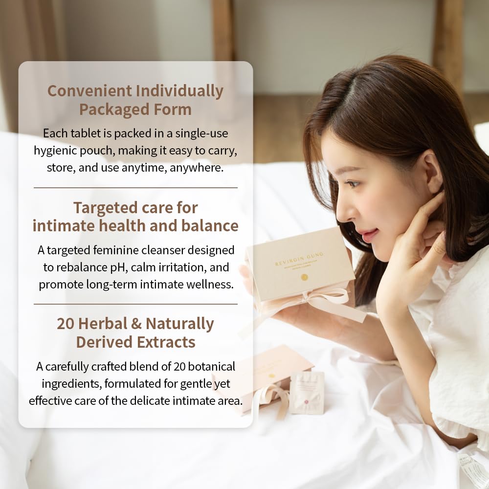 Revirgingung Feminine Cleanser Tablets I Herbal Y-Zone Intimate Wash with Collagen & Probiotics I Low-Irritation V Cleanser for Women (14 Tablets) Made in Korea