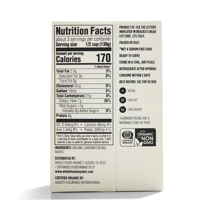365 by Whole Foods Market, Organic Unsalted Garbanzo Beans, 13.4 Ounce