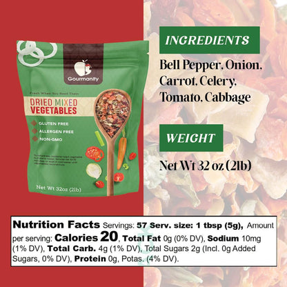 2lb Tasty Vegetable Soup Blend, Dehydrated Vegetables for Ramen Toppings, Stews, and Emergency Food, Bulk Resealable Bag, All Natural and Non GMO