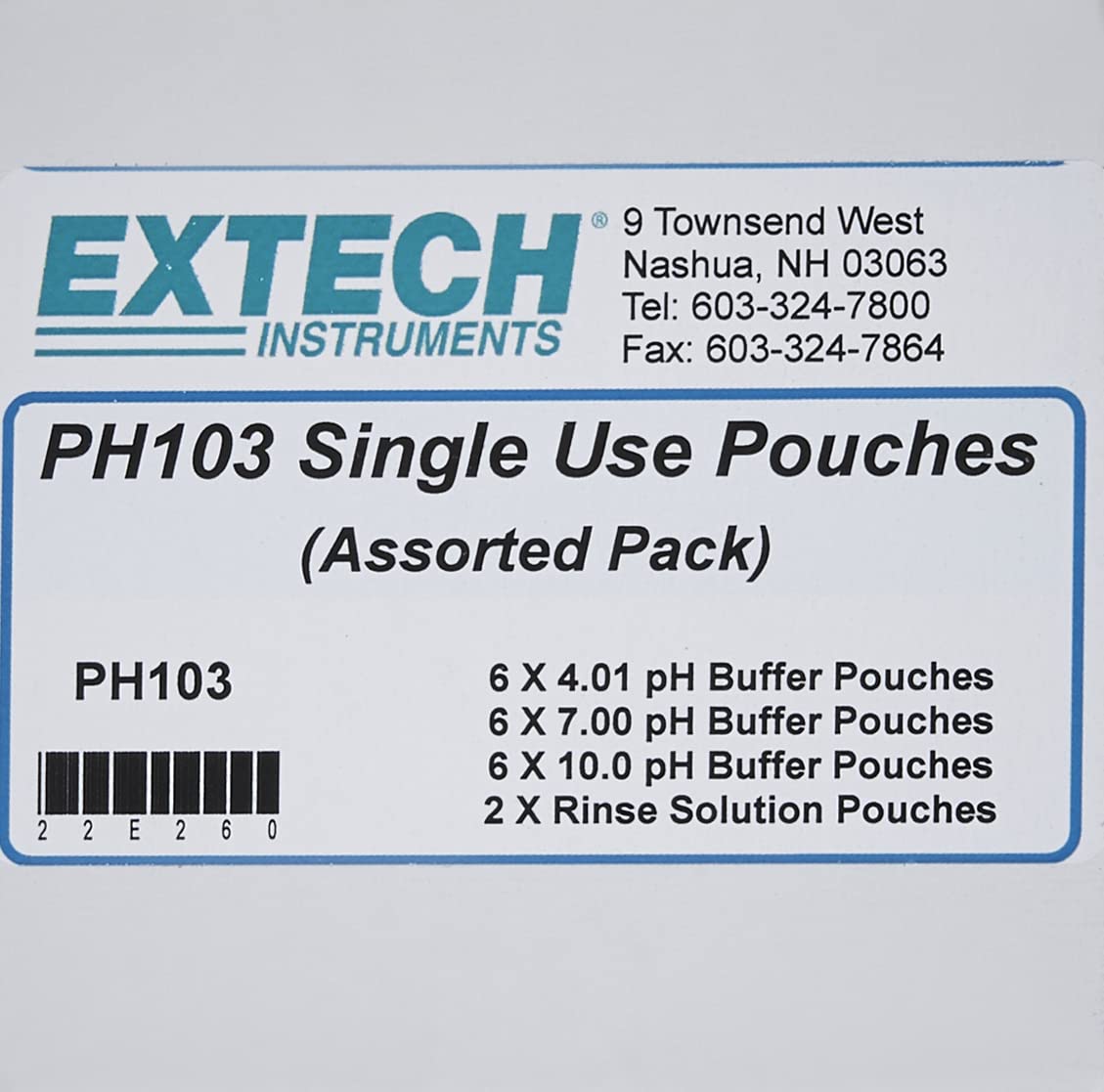 Extech PH103 Tripak Buffer Solution Pouches - Portable pH Calibration Kit with 3 Pre-Measured Packets (pH 4, pH 7, pH 10) - Ready-to-Use Standard Solutions for Lab, Field, Water Testing