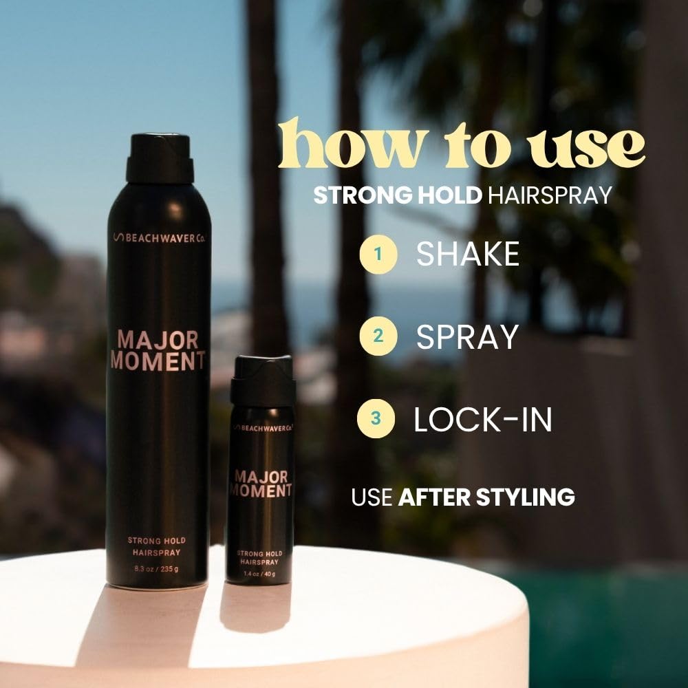 The Beachwaver Co. Major Moment Strong-Hold Hairspray - Travel Size (1.4 Oz) | Extra-Strength Vegan Hairspray For Long-Lasting Styles w/Brushable Finish - Removes Frizz & Locks In Style