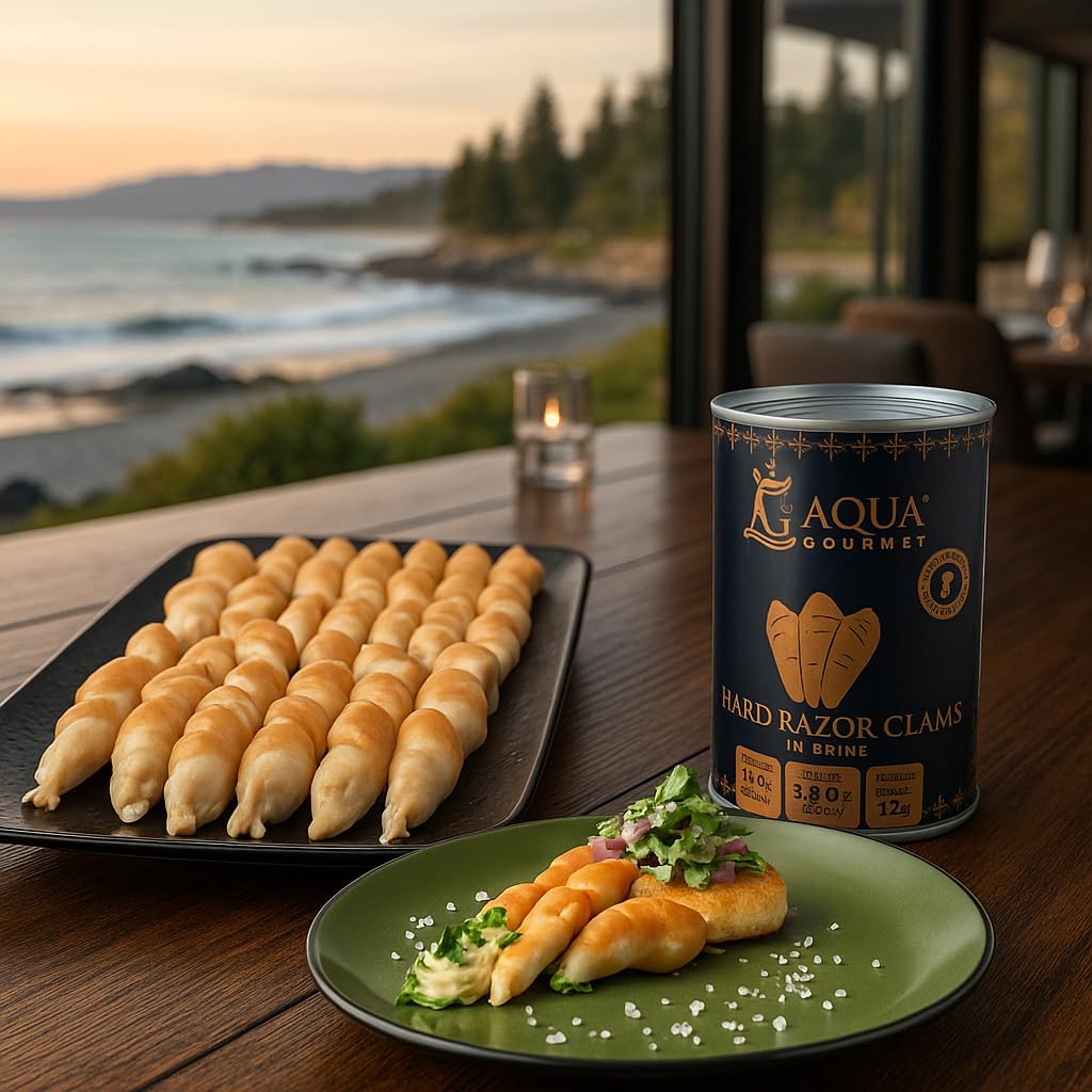 Aqua Gourmet - Canned Hard Razor Clams in Brine, Premium Chilean Seafood, 15 oz Can, Ready to Eat