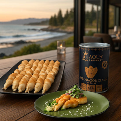 Aqua Gourmet - Canned Hard Razor Clams in Brine, Premium Chilean Seafood, 15 oz Can, Ready to Eat