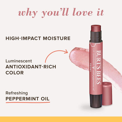 Burt's Bees 100% Natural Moisturizing Lip Shimmer, Peony - 1 Tube