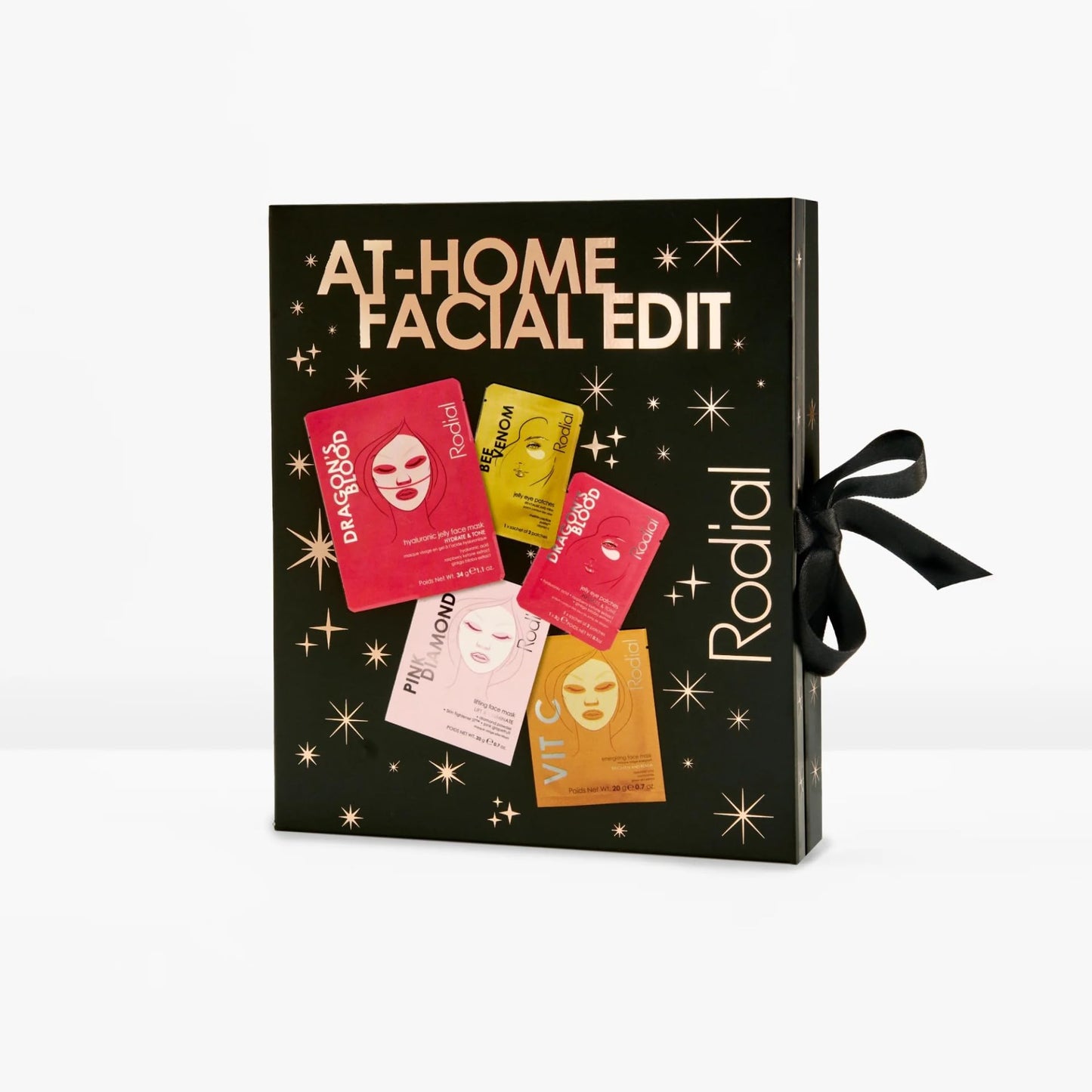Rodial At Home Facial Edit - Mask Gift Set with Dragons Blood Hyaluronic Jelly Mask, Pink Diamond and Vit C Sheet Masks & 2 Eye Patch Sets - Hydrating & Brightening
