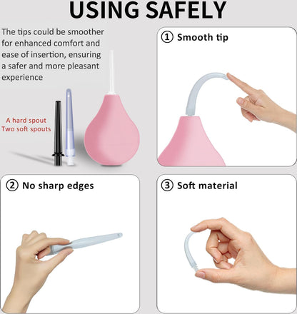 Anal Douche Enema Kit - 224ml Enema Bulb Douches for Men and Women, Reusable Enemas for Colon Cleanse, Vaginal Douche Ideal for Daily Care & Travel (Pink)