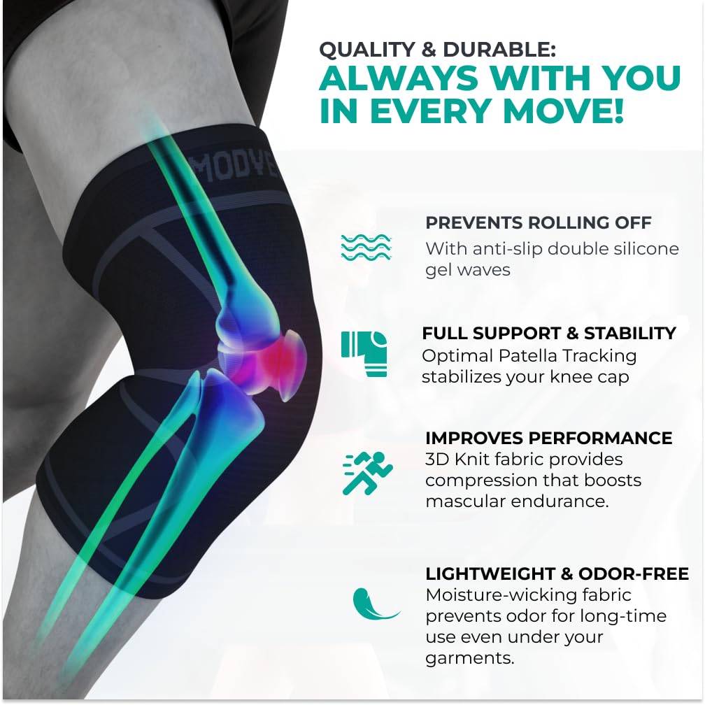 Modvel Knee Braces for Knee Pain Women & Men - 2 Pack Knee Brace for Knee Pain Set, Knee Brace Compression Sleeve, Knee Support for Knee Pain Meniscus Tear, ACL & Arthritis Pain Relief,Black XXXL
