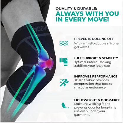 Modvel Knee Braces for Knee Pain Women & Men - 2 Pack Knee Brace for Knee Pain Set, Knee Brace Compression Sleeve, Knee Support for Knee Pain Meniscus Tear, ACL & Arthritis Pain Relief,Black XXXL