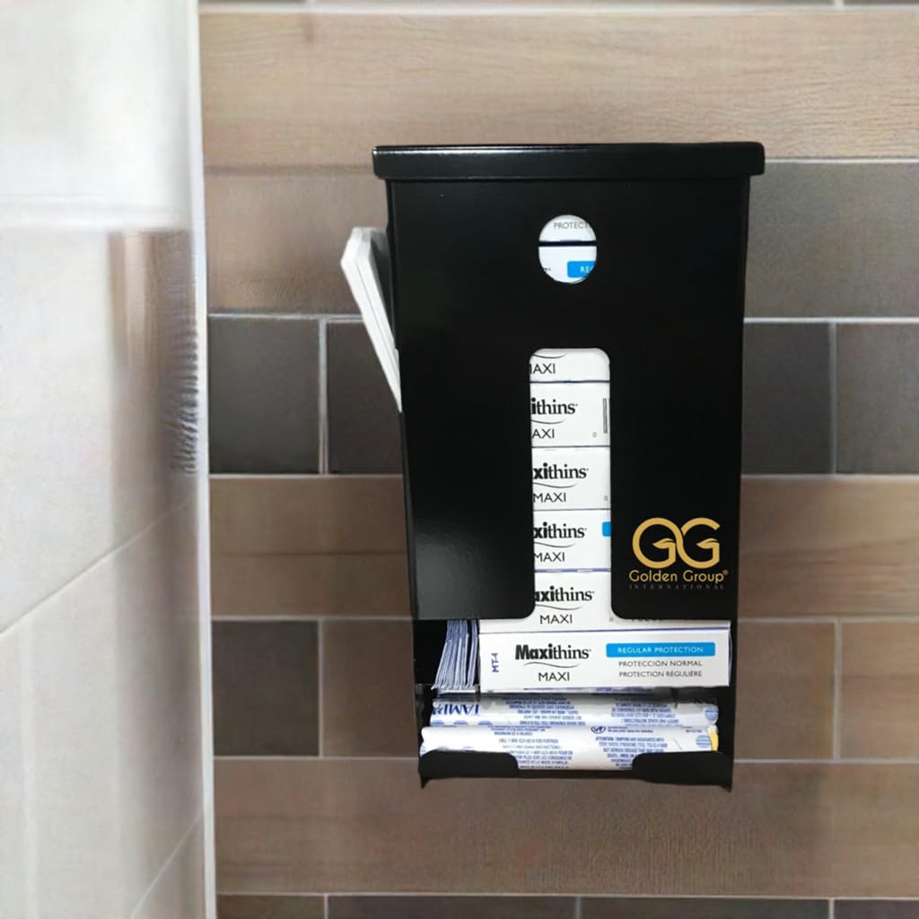 Sanitary Napkin and Tampon Dispenser, pre-Filled - Compact Version, SD7000BK-PF Free Vending Black Metal