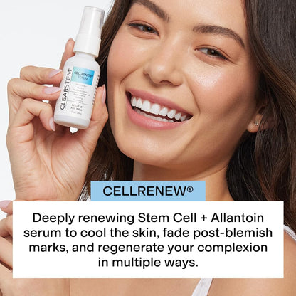 CLEARSTEM - CELLRENEW - Collagen Stem Cell Serum - Acne + Youthful Skin Face Serum - Hyaluronic Acid, Reishi, Aloe Vera - Facial Skin Care Products - Gluten Free, Cruelty Free - 1 fl oz / 29ml