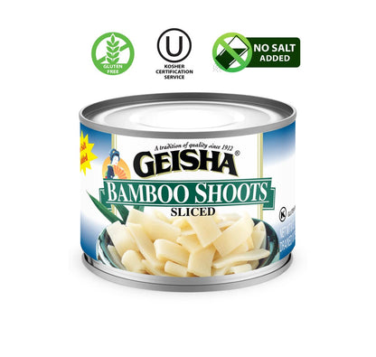 GEISHA Bamboo Shoots Sliced 8OZ. (Pack of 12), Bamboo Shoots | Kosher Certified － No Salt & Sugar added － Gluten Free－Less than 100 Calories per Container
