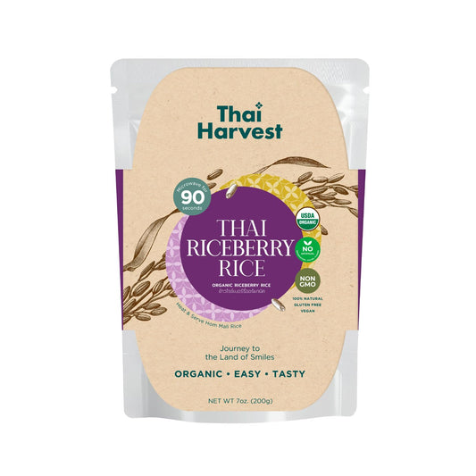 THAI HARVEST 100% USDA Organic Riceberry Rice 7 Ounce (Pack of 8) Microwaveable 90 Seconds Ready to Eat Instant Rice for Quick Dinner Meals Zero Preservatives Gluten Free