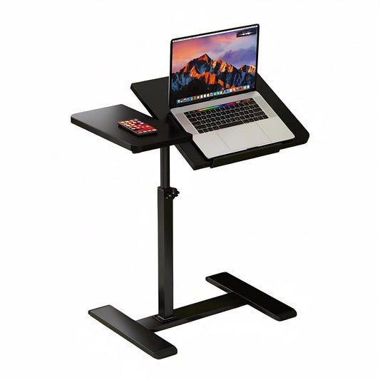 GarveeHome Overbed Bedside Table Adjustable with Wheels, Mobile Standing Stand Up Rolling Laptop PC Desks with Tilting Top Height Tray Side Computer Workstation for Bedroom on Hospital Home Use Black
