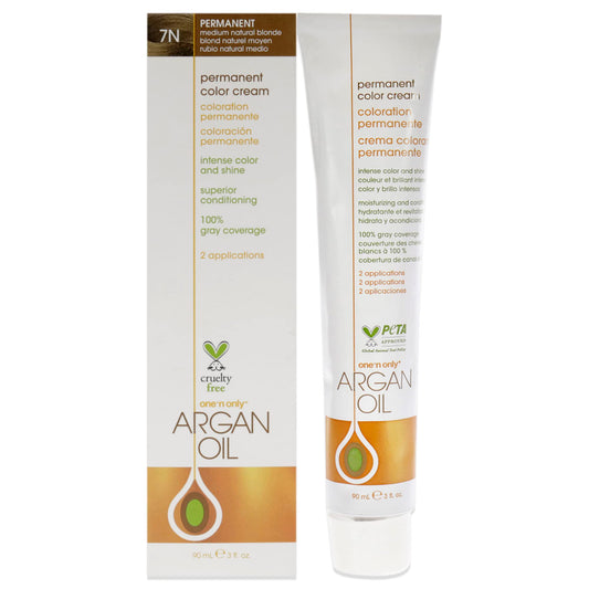 One N' Only Permanent Hair Color - Permanent Hair Dye Made with Argan Oil - Delivers Rich, Accurate Tones with Gray Coverage - Improves Moisture & Elasticity - 7N Medium Natural Blonde (3 oz)