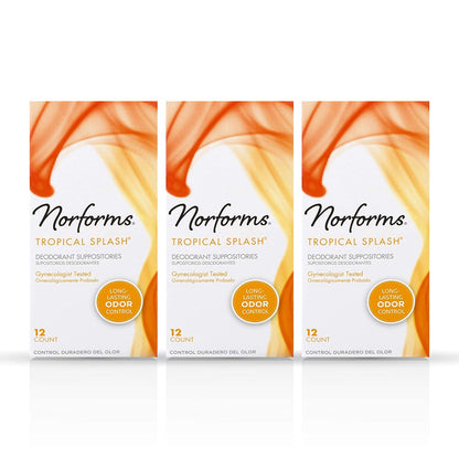 Norforms Tropical Splash Feminine Deodorant Suppositories 12 Count Pack of 3