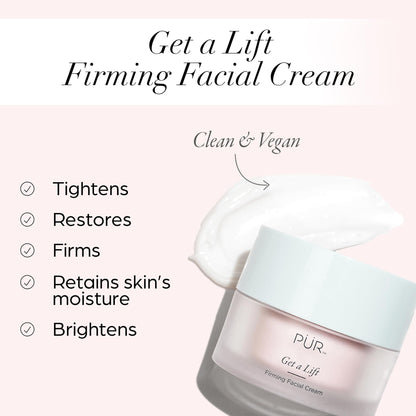 PÜR MINERALS Firming Facial Cream, Get a Lift by Triple-Action Lightweight Moisturizer for Face & Neck Tightens Sagging Skin & Restores Firmness for Fine Lines & Wrinkles - Non-Greasy & Gluten Free