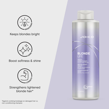 Joico Blonde Life Violet Conditioner | For Cool & Bright Blonde Hair | Neutralize Brassy Tones | Banish Yellow Tones | Boost Shine | Sulfate Free | With Monoi & Tamanu Oil
