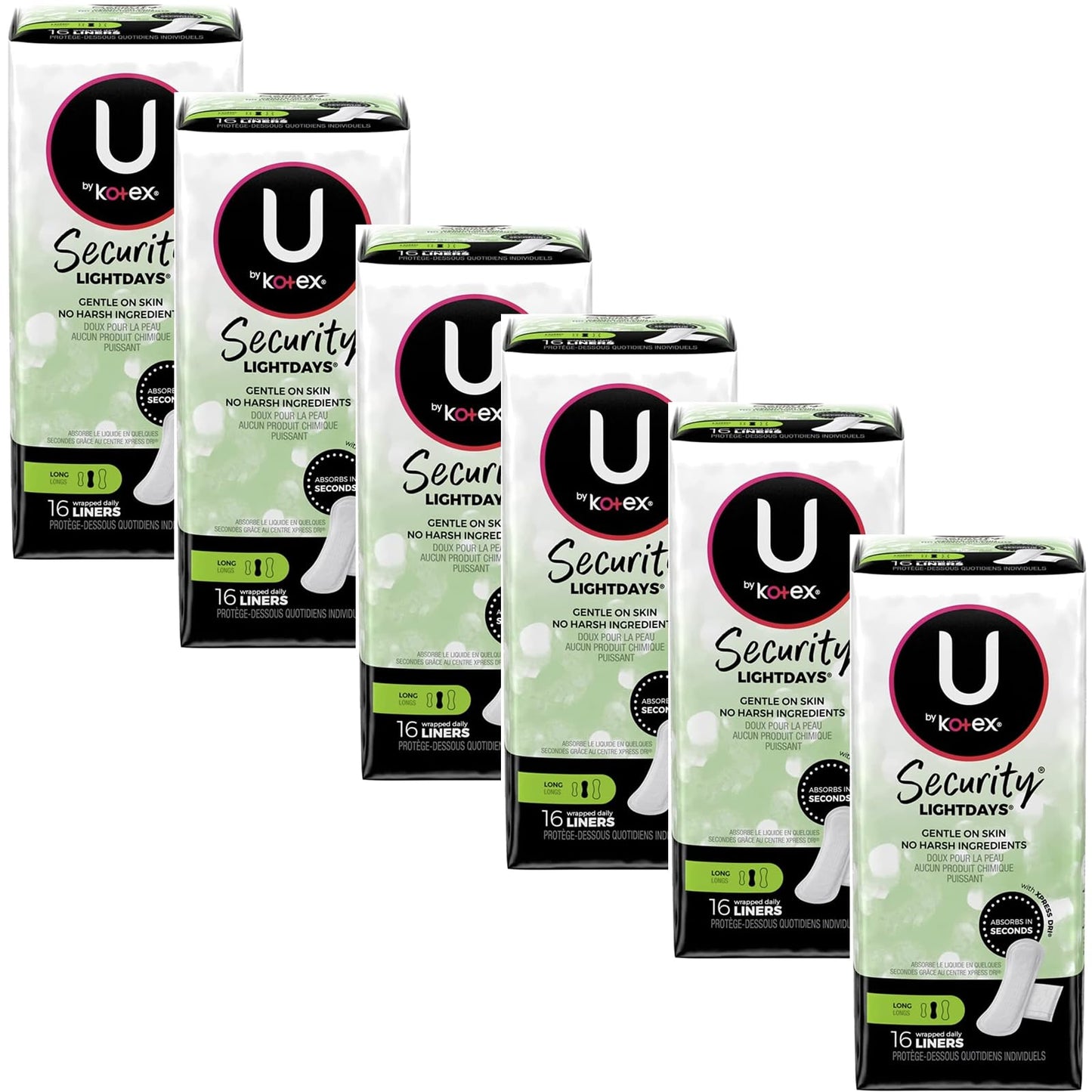 Kotex Natural Balance Absorbent Liners, Long, 16 Count (Pack of Six)