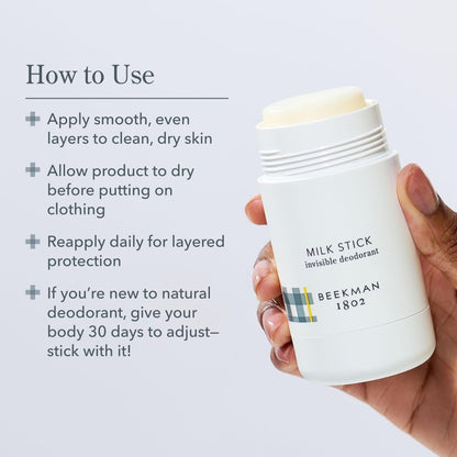 Beekman 1802 Milk Stick Whole Body All-Day Invisible Deodorant - 2.5 oz - Scented - Fights Odor-Causing Bacteria & Controls Sweat - Aluminum Free - Good for Sensitive Skin - Cruelty Free