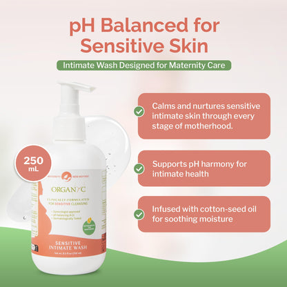 Organyc Feminine Wash for Maternity, Intimate Skin Care, Gentle Hygiene Essentials with Moisturizing Cottonseed Oil & Chamomile, Postpartum Essentials, 8.5 fl oz