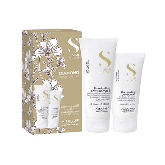 Alfaparf Milano Semi di Lino Diamond Illuminating Travel Size Shampoo and Conditioner Set for All Hair Types - Sulfate Free - Adds Shine to Dull Hair