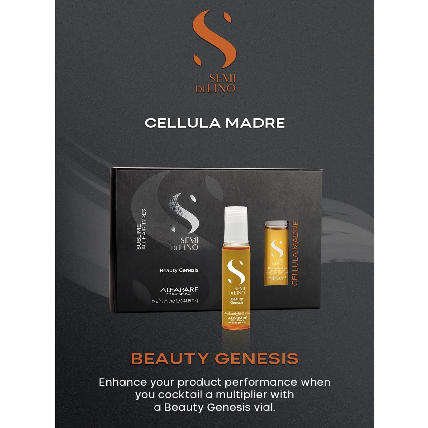 ALFAPARF MILANO Semi di Lino Sublime Cellula Madre Beauty Genesis Vials - Argan Ampoules for Radiant and Healthy Hair - Protects Color - Adds Shine (12 Vials / 0.44 fl. oz. each)