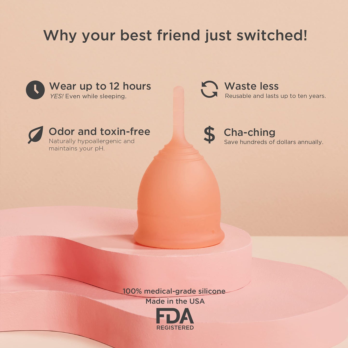 Saalt Soft Menstrual Cup (Desert Blush, Regular) & Cotton Brief Period 100% Cotton Underwear (Medium) - Best Sensitive Reusable Period Cup - Wear for 12 Hours - Tampon and Pad Alternative