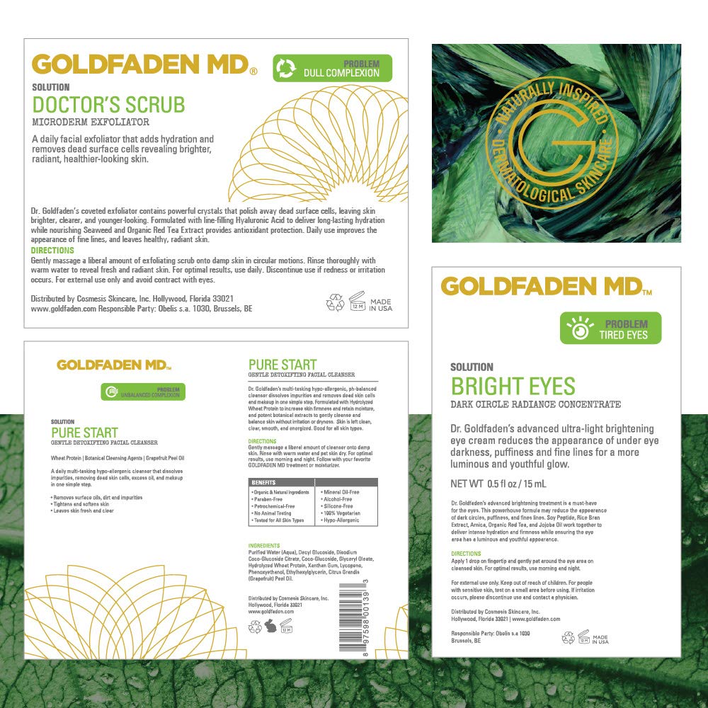 GOLDFADEN MD Brightening Transformation Kit | Advanced Skin Care Regime For Face | Includes Doctors Scrub Microdermabrasion Exfoliator, Pure Start Cleanser & Bright Eyes Eye Cream | 3 Pc Set