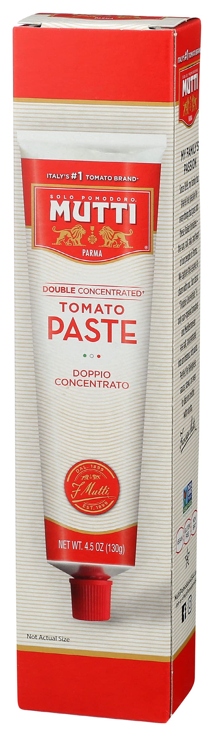 Mutti Double Concentrated Tomato Paste (Doppio Concentrato), 4.5 oz. Tube | 1 Pack | Italy’s #1 Brand of Tomatoes | Tube Tomato Paste | Vegan Friendly & Gluten Free | No Additives or Preservatives