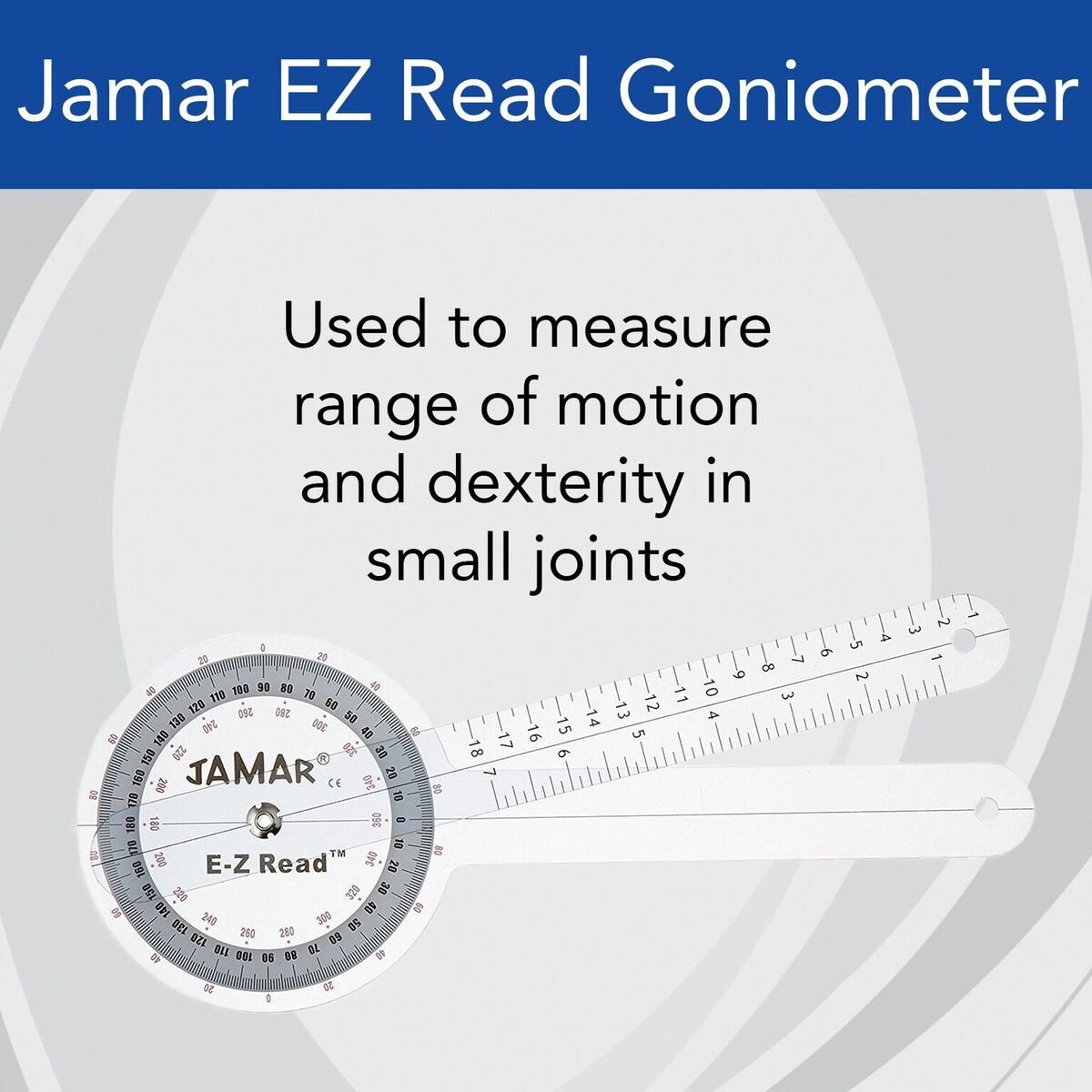 Jamar EZ Read 6.75" (17cm) Goniometer, Easy to Read Manual Hand and Finger Range of Motion Tool for Angle Measuring, Transparent Protractor for Accurate Measuring, Inch & Centimeter Linear Measurement