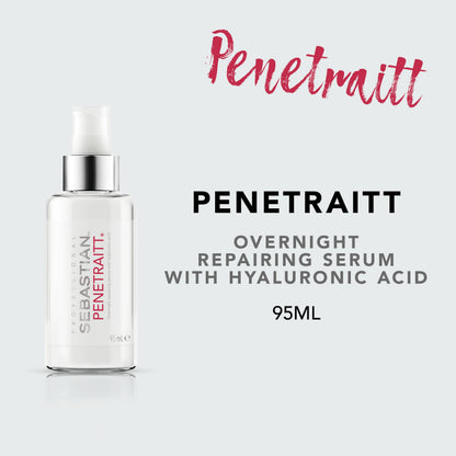Sebastian Professional Penetraitt Overnight Repair Serum with Hyaluronic Acid & Niacinamide | Moisturizing Leave-in Treatment for Dry, Damaged Hair | 3.2 fl oz