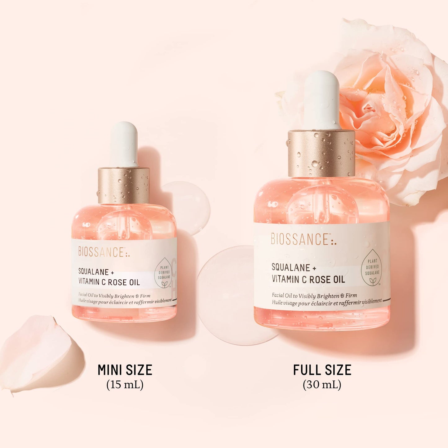 BIOSSANCE Squalane + Vitamin C Rose Advanced Facial Oil - Brightening, Firming, and Hydrating Serum for All Skin Types - Chios Crystal Oil, Damascus Rose Extract & Squalane for Radiance