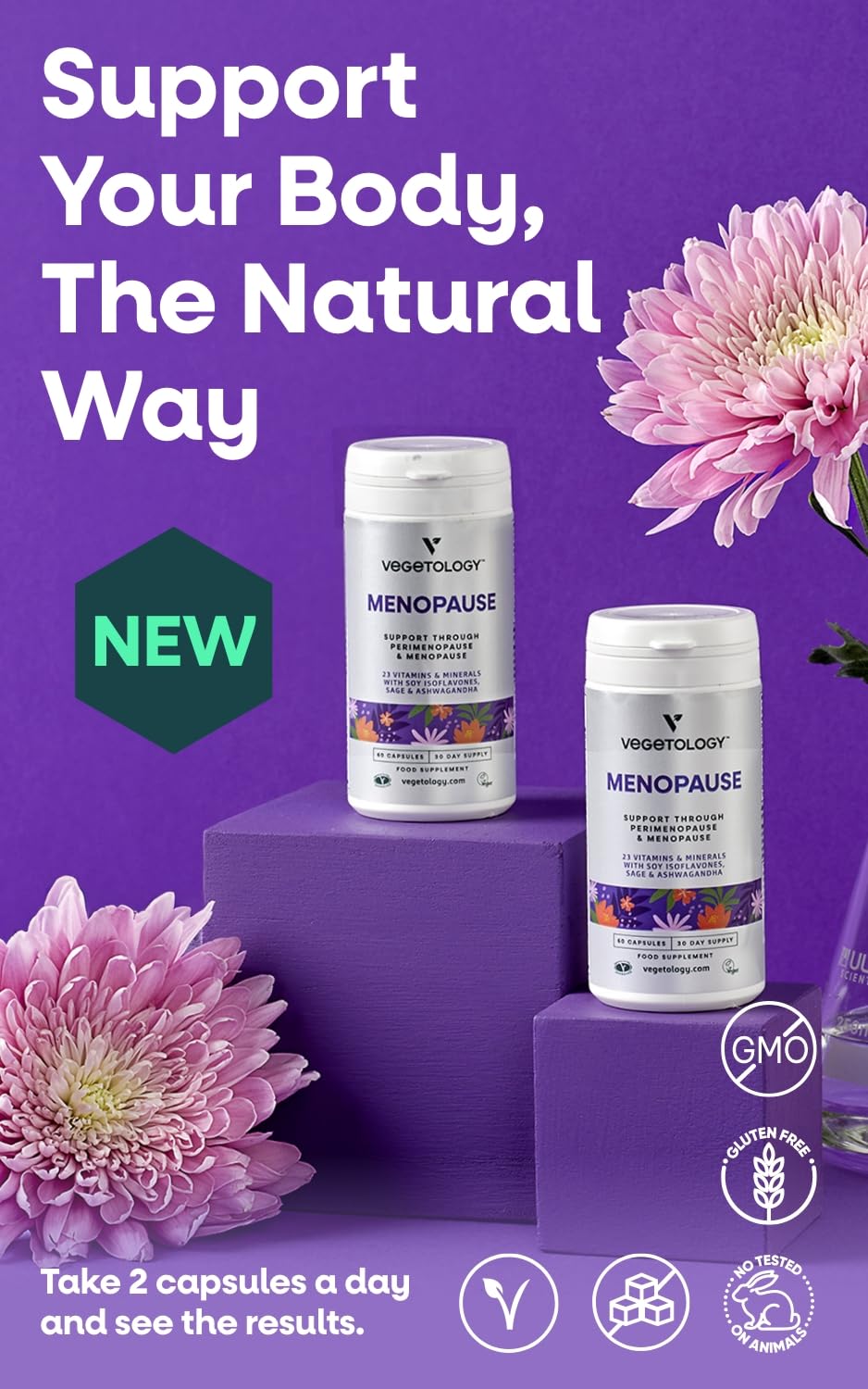 Vegan Menopause Supplements (60 Capsules) — Perimenopause and Menopause Vitamins — Women's Supplements — Perimenopause Supplements for Women — Food Supplement — Menopause Support