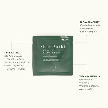 KAT BURKI KB5 Eye Recovery Masks, Lifting, Illuminating Under Eye Patches with Botanical Hyaluronic Acid, Niacinamide & Plant Stem Cells, 8 Applications