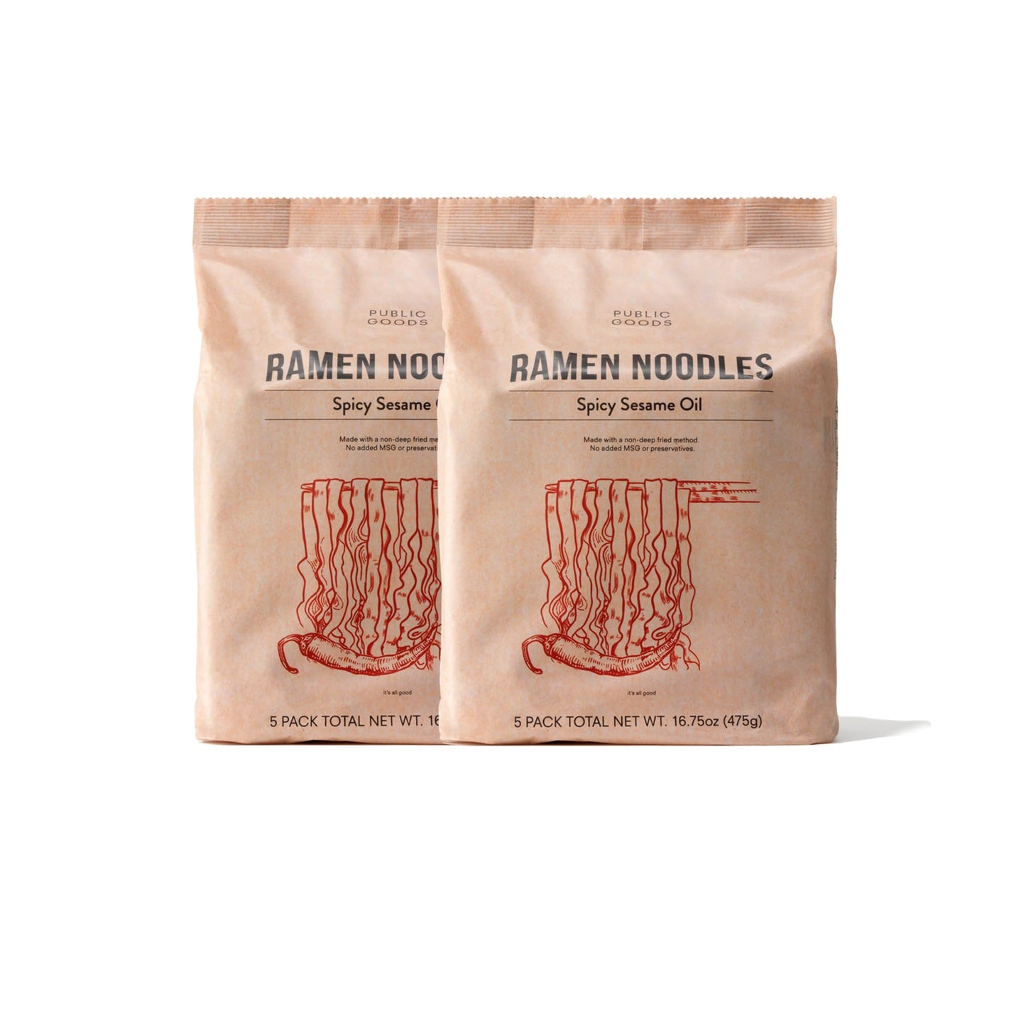 Public Goods Ramen Noodles | Brothless Vegan & Vegetarian Instant Ramen | Healthy, High Protein Asian Noodle | Preservative Free | No Added MSG | Spicy Sesame Oil (10 Pack)