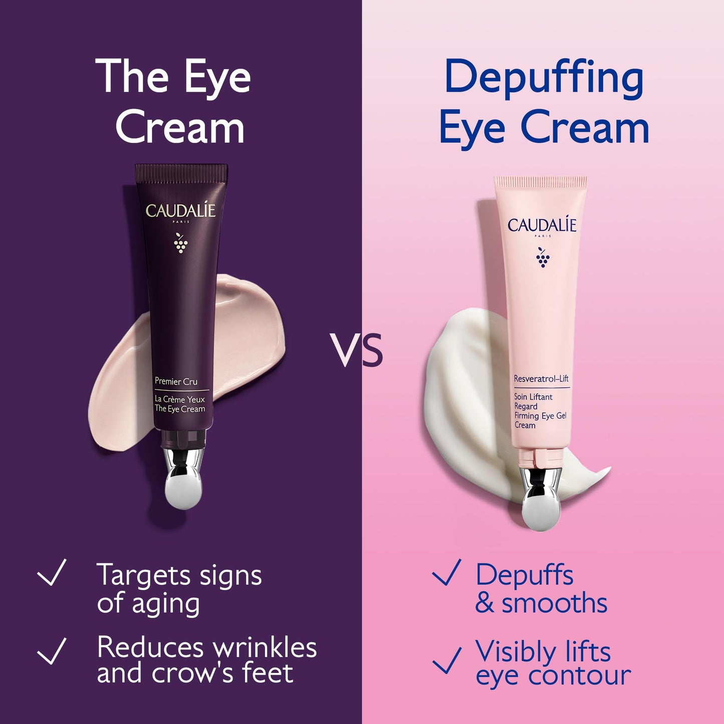 Caudalie Resveratrol-Lift Firming Depuffing Eye Gel Cream with Peptides, Hyaluronic Acid, and Vegan Collagen I - 15 mL