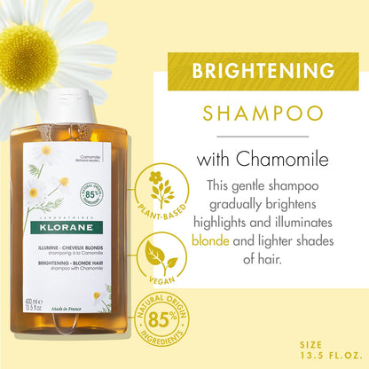 Klorane Brightening Shampoo with Chamomile - Enhances Highlights and Brightens Blonde Hair - Softens and Enhances Shine - Ultra-Gentle Formula - Dermatologist-Tested, Vegan - 13.5 fl. oz.