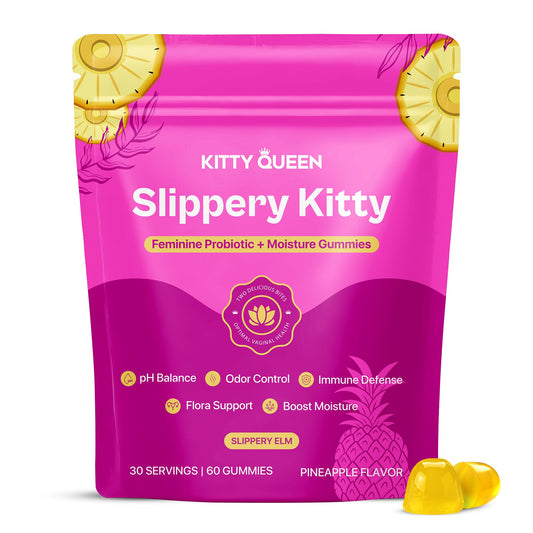 KITTYQUEEN Slippery Kitty Feminine Probiotic and Moisture Gummies, Pineapple Flavor, Women’s Probiotic Gummies for Vaginal Health, pH Balance, Odor Control, Flora Support and Moisture Boost, 60 Count