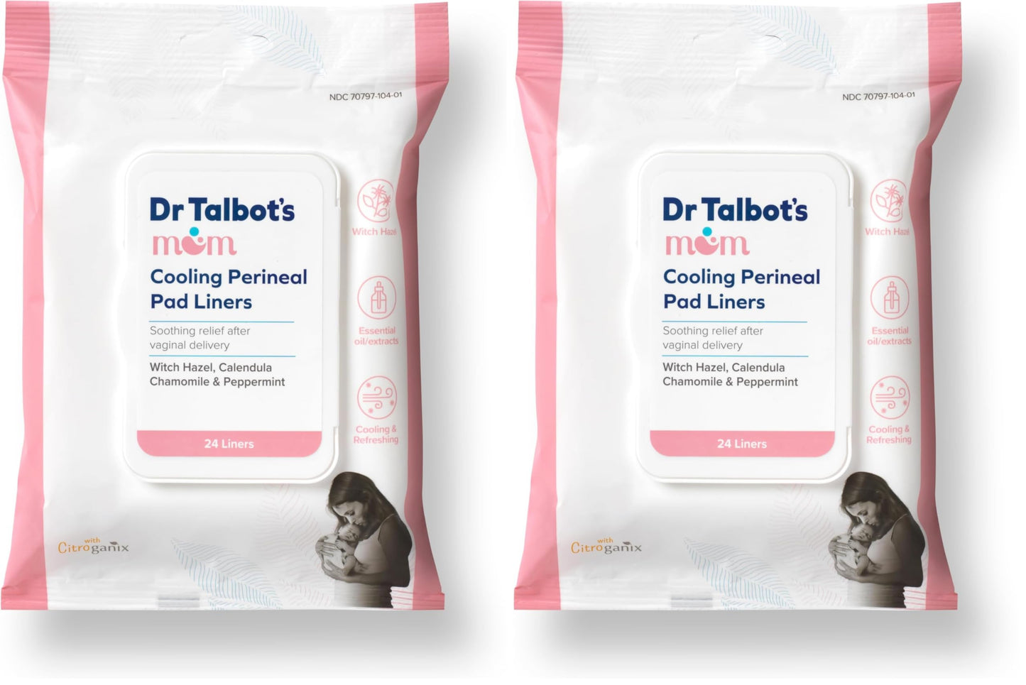 Dr. Talbot's Mom Postpartum Perineal Pad Liners - Instant Cooling Witch Hazel Pad Liners for Postpartum Care - 24 Count (Pack of 2)