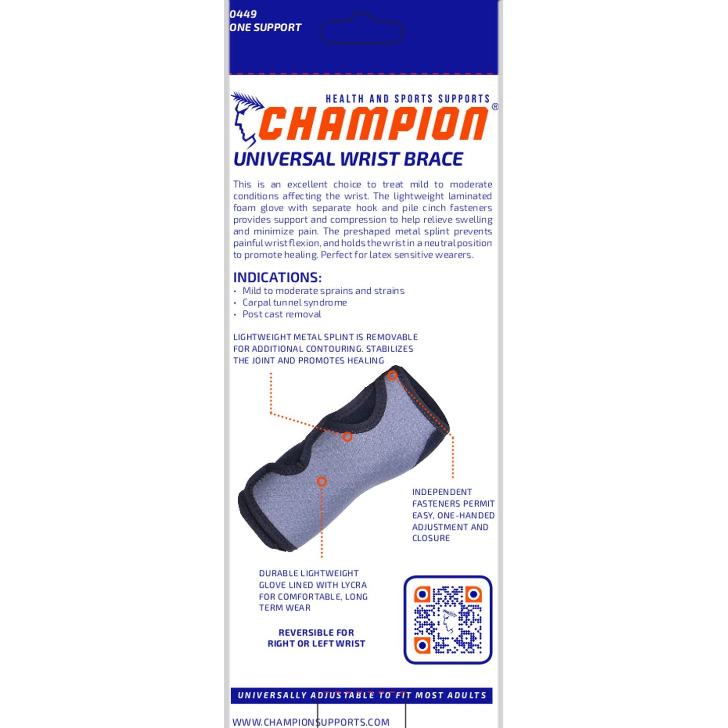 Champion Wrist Support, Universal Fit, Removable Splint, 3-Strap, Airmesh Fabric, Black,