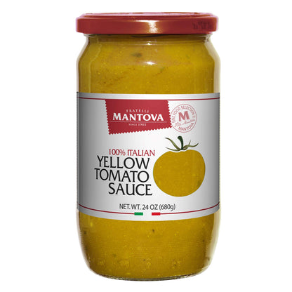 Mantova Yellow Tomato Sauce, 24 oz. (Pack of 2), Product of Italy, Yellow Tomatoes, Sweet Pulp, Low Acidity and Few Seeds, No Added Sugar, Artificial Flavoring, Coloring or Preservatives, Gluten-Free
