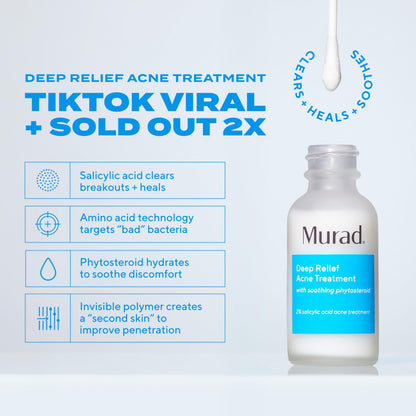 Murad Deep Relief Acne Spot Treatment with 2% Salicylic Acid – Patch-Like Liquid Treatment for Deep, Hormonal Acne & Breakouts – 1 Fl Oz