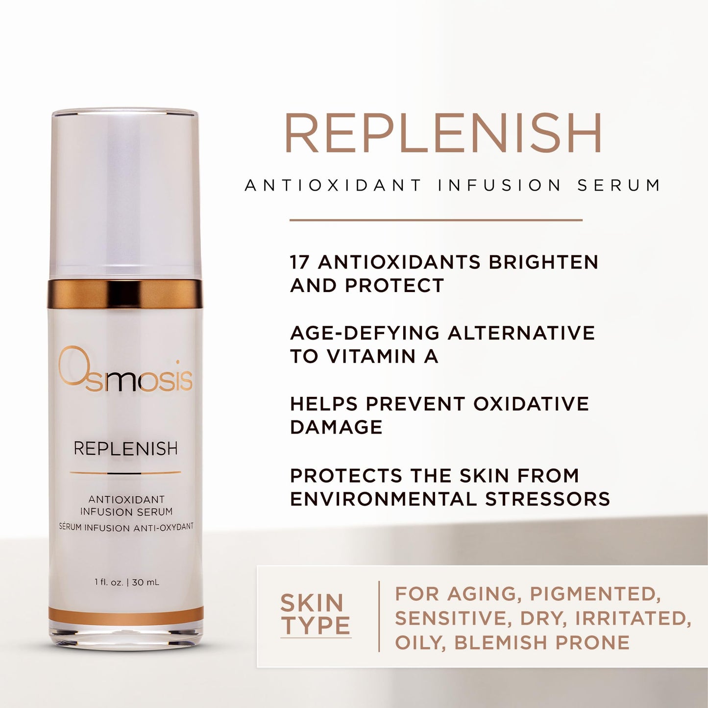 Osmosis REPLENISH Antioxidant Serum, Hydrates & Soothes Skin with Green Tea and Botanical Extracts, 1 Fl Oz